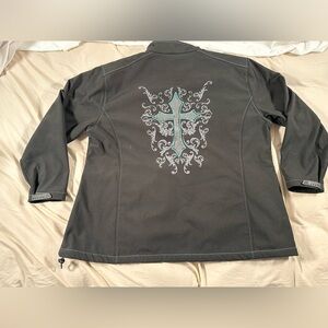 Cowgirl Hardware Women’s 3X Full Zip Y2K Western Cross Black Blue Jacket EUC